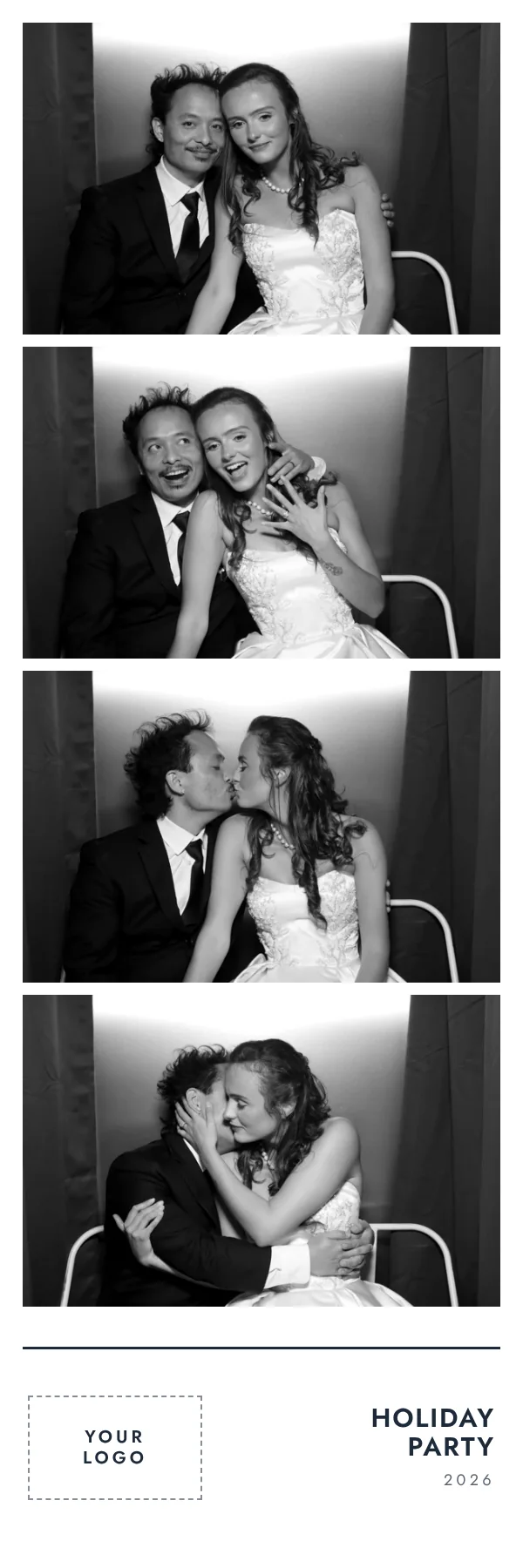 Sample corporate strip: black and white photos with a space for your logo and Holiday Party