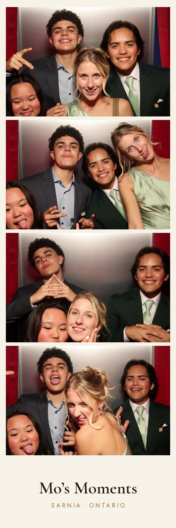 Four guests posing for four photos in the booth