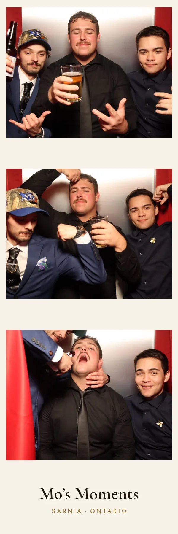 Three guests posing for three photos in the booth
